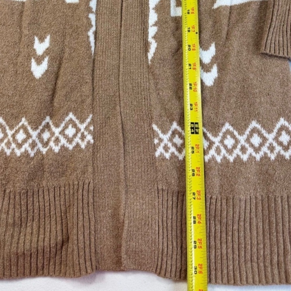 Ruby Moon Women Tan White Geometric Pattern Long Open Front Cardigan Sweater XS - Picture 8 of 9